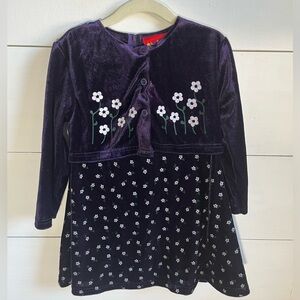 Vintage Ragscals Velvet Floral Dress - Dark Purple with White Flowers